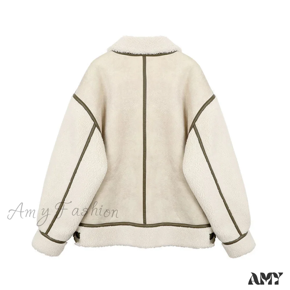 Amy Fashion - Warm Loose Leather Patchwork Jacket - Image 5