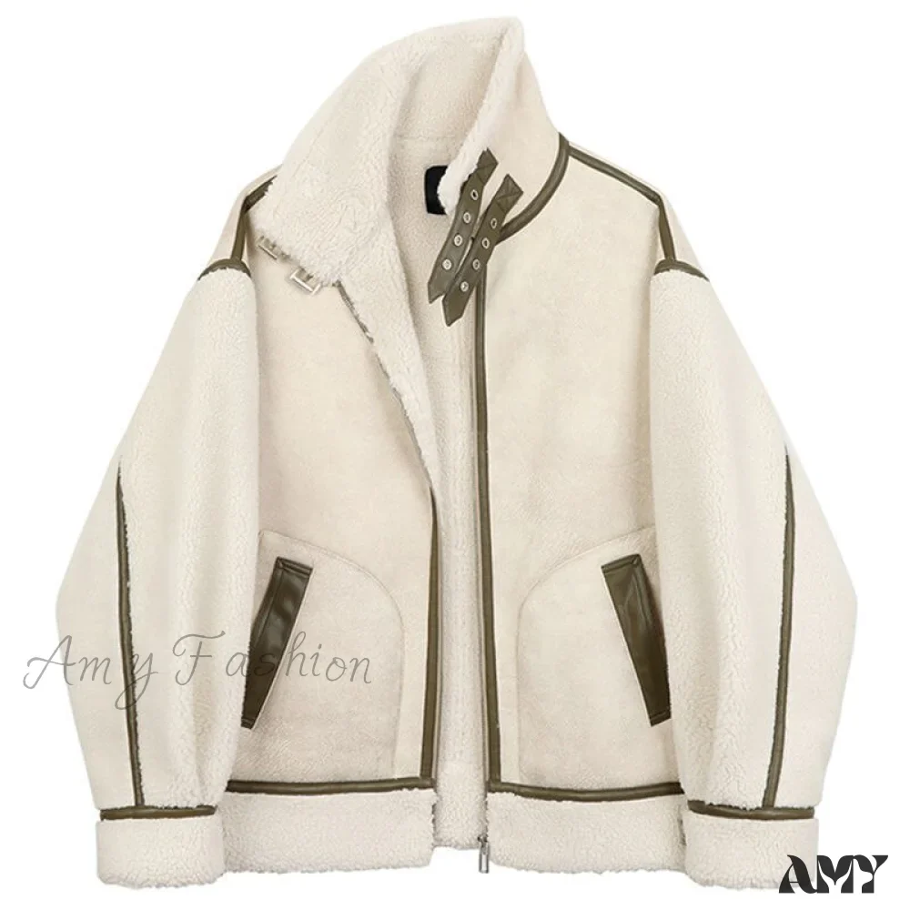 Amy Fashion - Warm Loose Leather Patchwork Jacket - Image 6