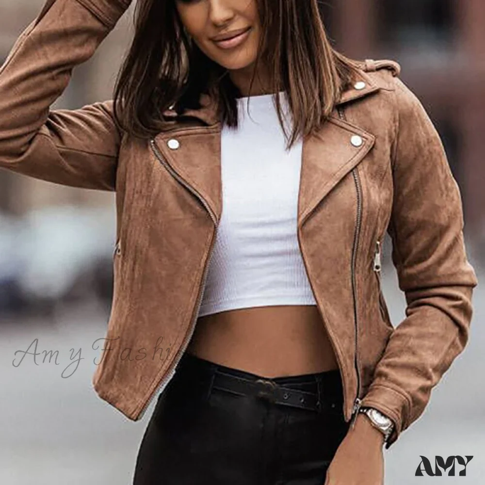Amy Fashion - Leather Street Wear Zipper Casual Coats - Image 4