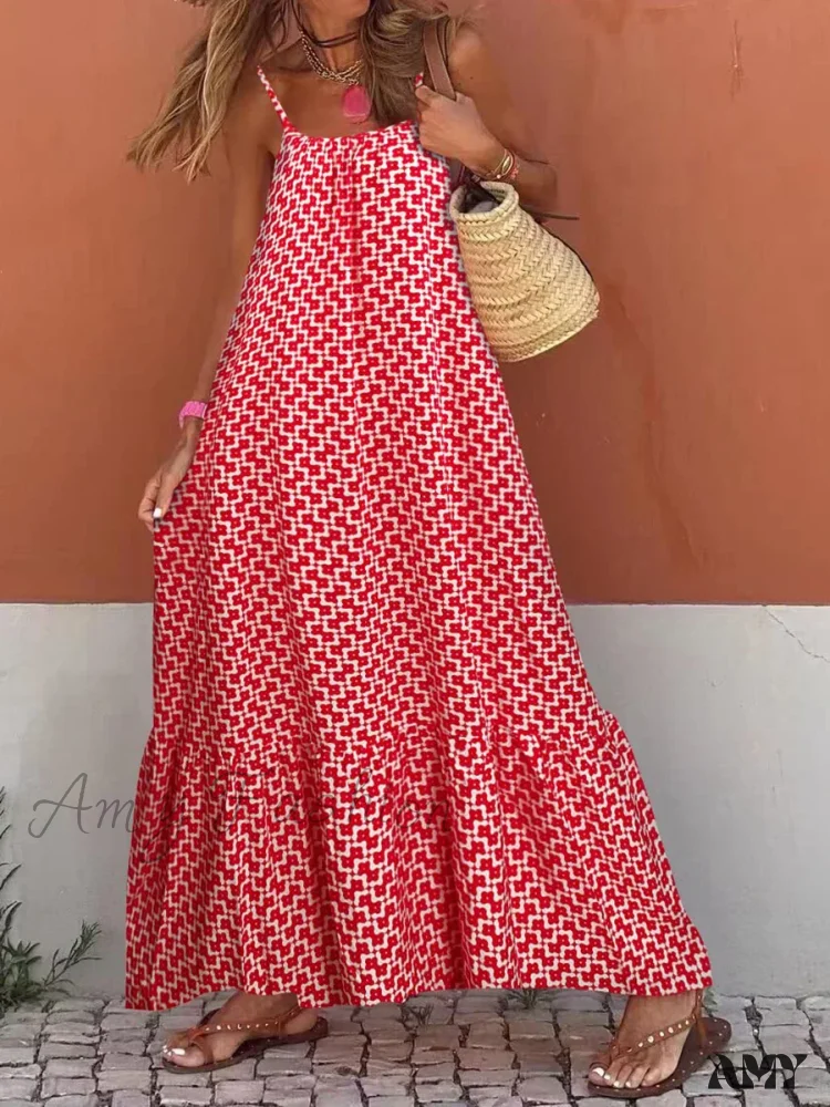 Amy Fashion - New Sleeveless Print Summer Spaghetti Strap Boho Dress - Image 2