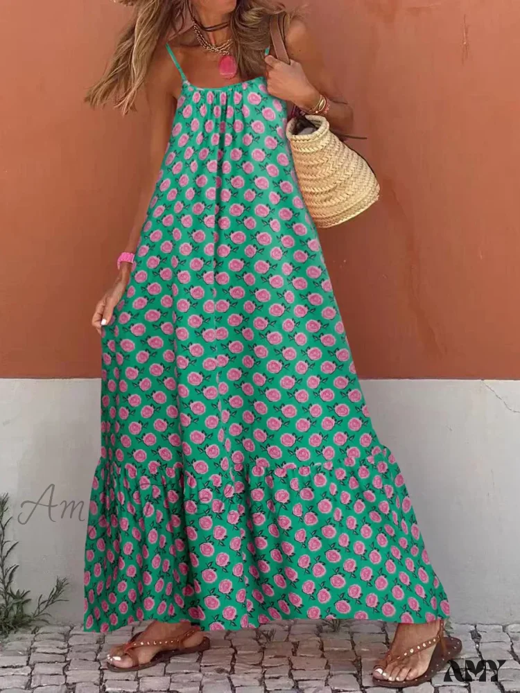 Amy Fashion - New Sleeveless Print Summer Spaghetti Strap Boho Dress - Image 3