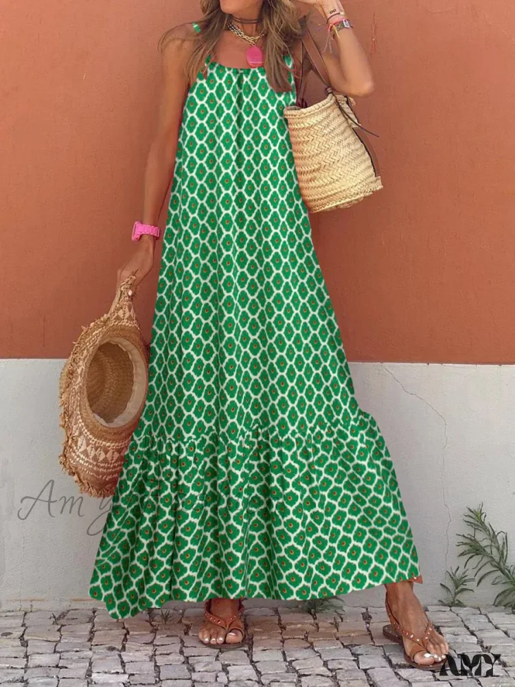 Amy Fashion - New Sleeveless Print Summer Spaghetti Strap Boho Dress - Image 4
