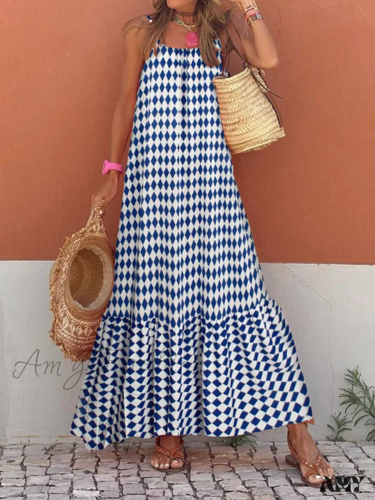 Amy Fashion - New Sleeveless Print Summer Spaghetti Strap Boho Dress - Image 7