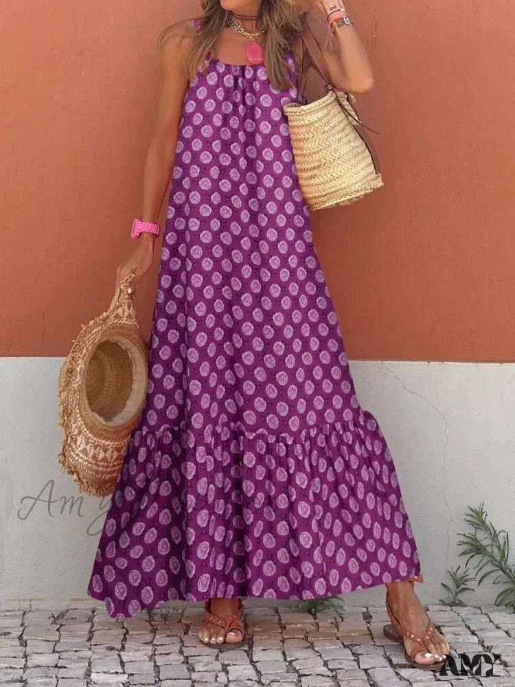 Amy Fashion - New Sleeveless Print Summer Spaghetti Strap Boho Dress - Image 8