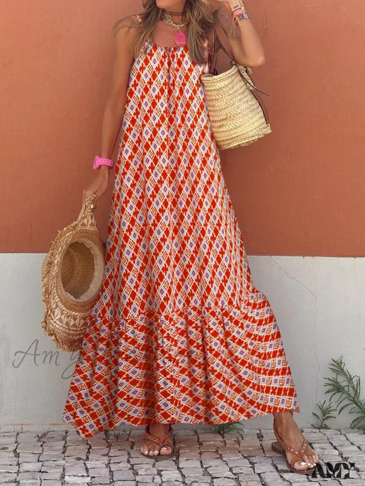 Amy Fashion - New Sleeveless Print Summer Spaghetti Strap Boho Dress - Image 9