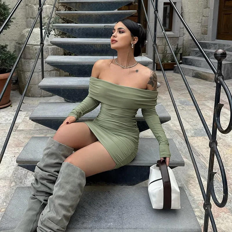 Off Shoulder Ruched Slim Mini Dress