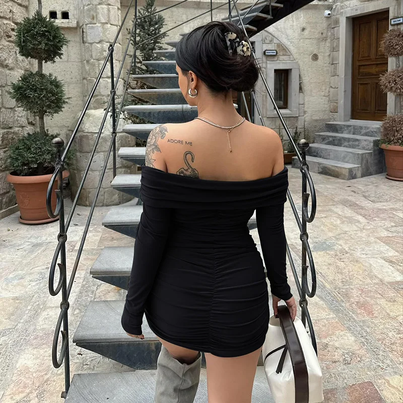 Off Shoulder Ruched Slim Mini Dress - Image 2