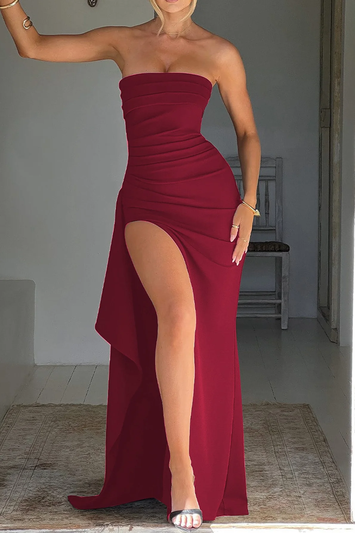Off-Shoulder Strapless Backless High Slit Sexy Party Dress - Image 3