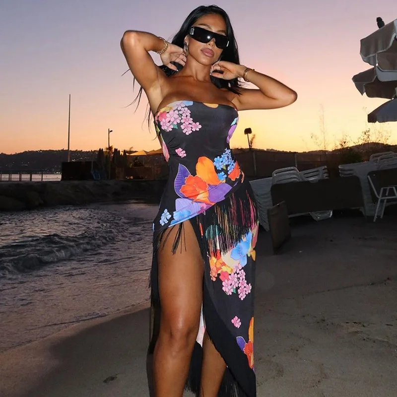 Off Shoulder Strapless Maxi Floral Dress - Image 2