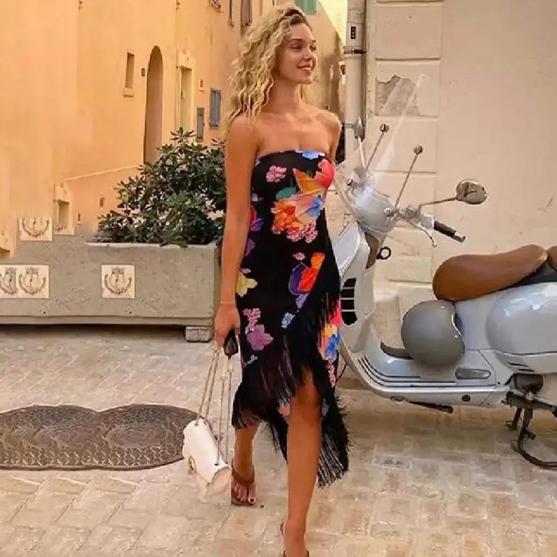 Off Shoulder Strapless Maxi Floral Dress - Image 4