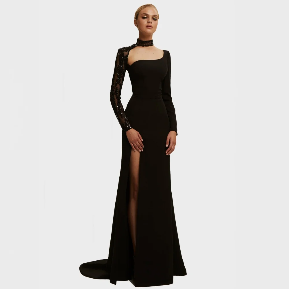 One Shoulder Applique Mermaid Simple Prom Dress