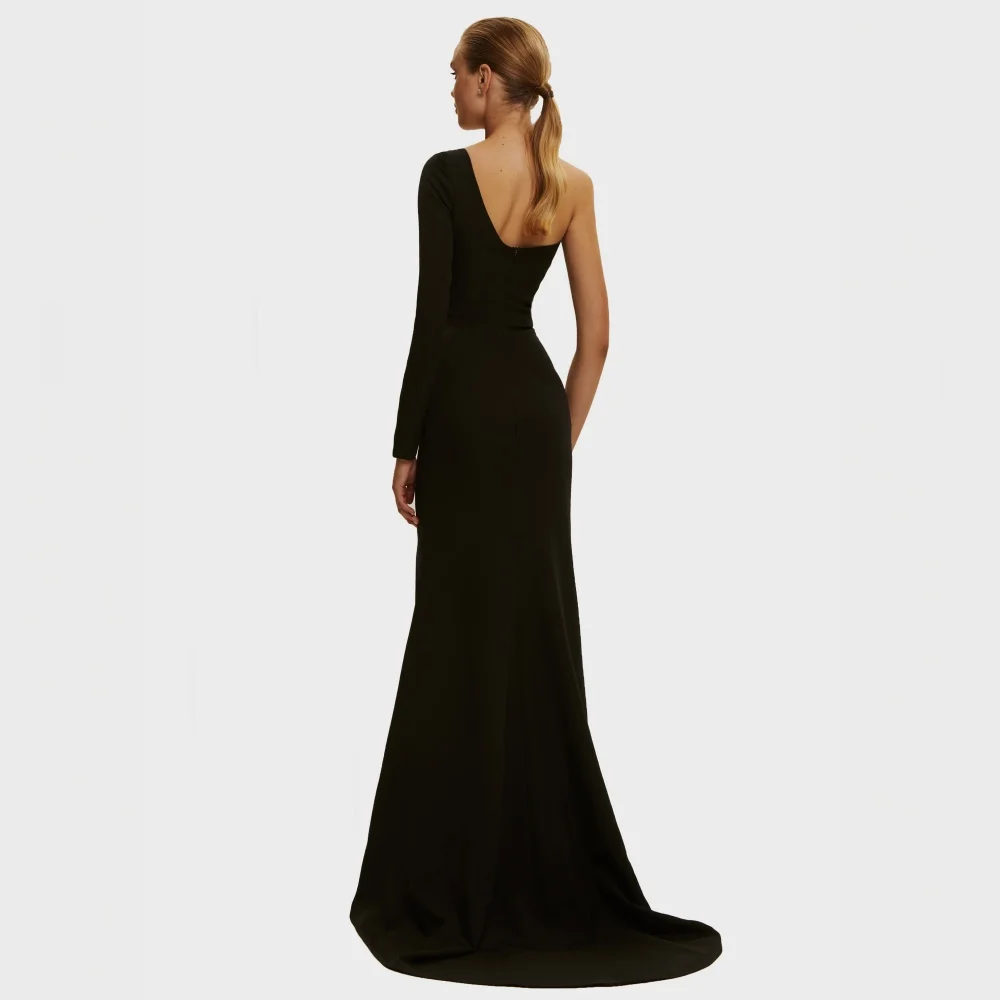One Shoulder Applique Mermaid Simple Prom Dress - Image 2