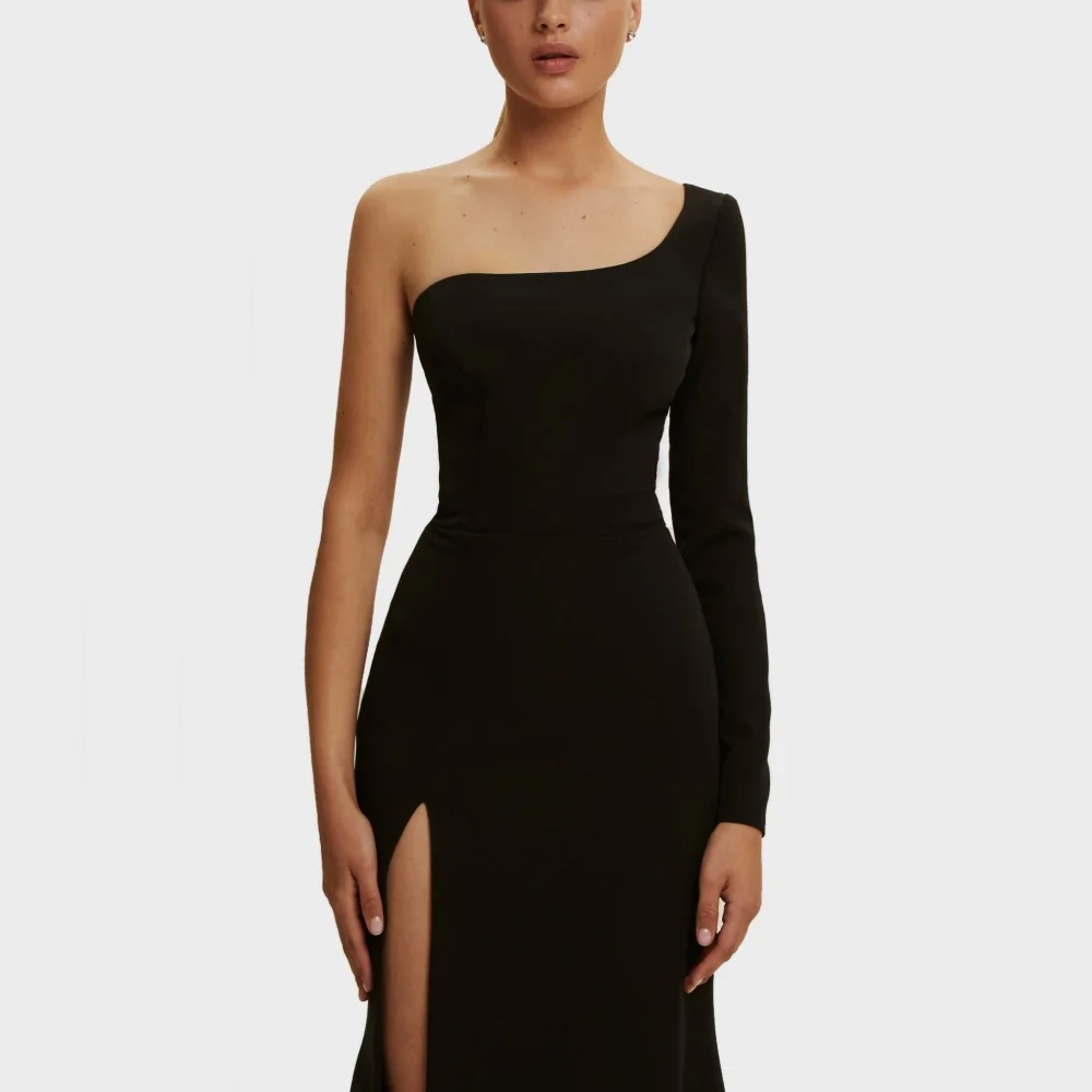 One Shoulder Applique Mermaid Simple Prom Dress - Image 3