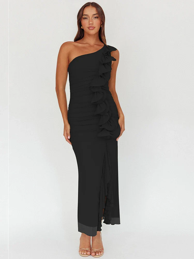 One Shoulder Draped Ruffle Bodycon Dress - Image 6