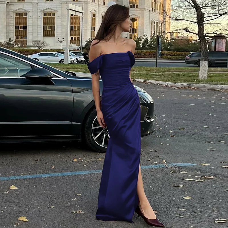 One Shoulder Lace Up Slit Prom Dress - Image 6