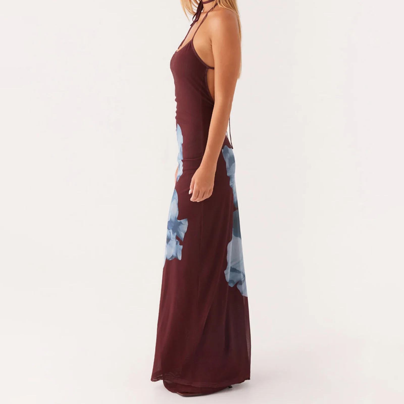 Open Back Floral Halter Slip Vacation Dress - Image 3
