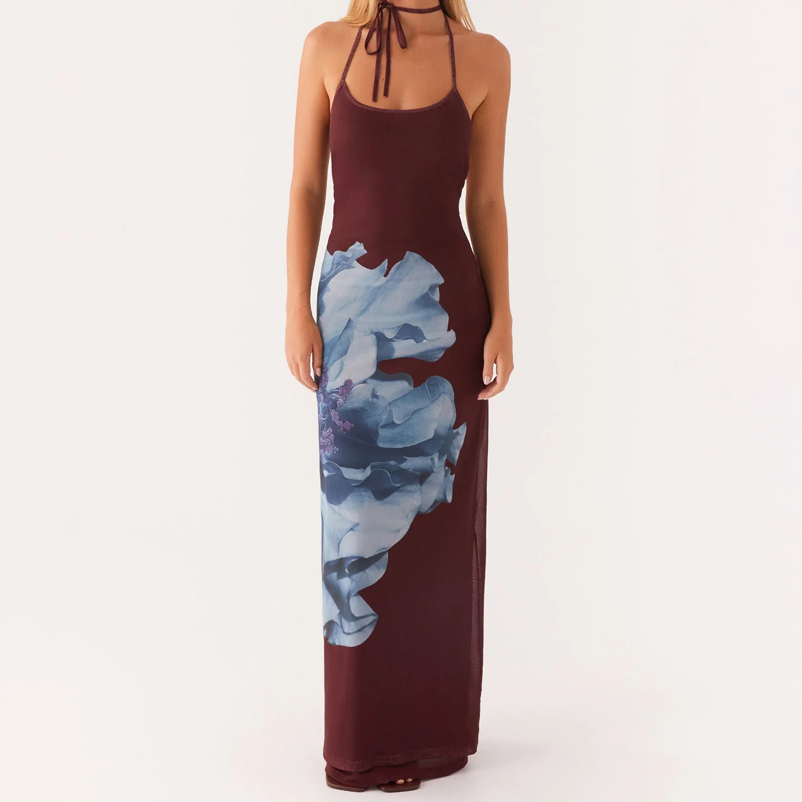 Open Back Floral Halter Slip Vacation Dress - Image 5
