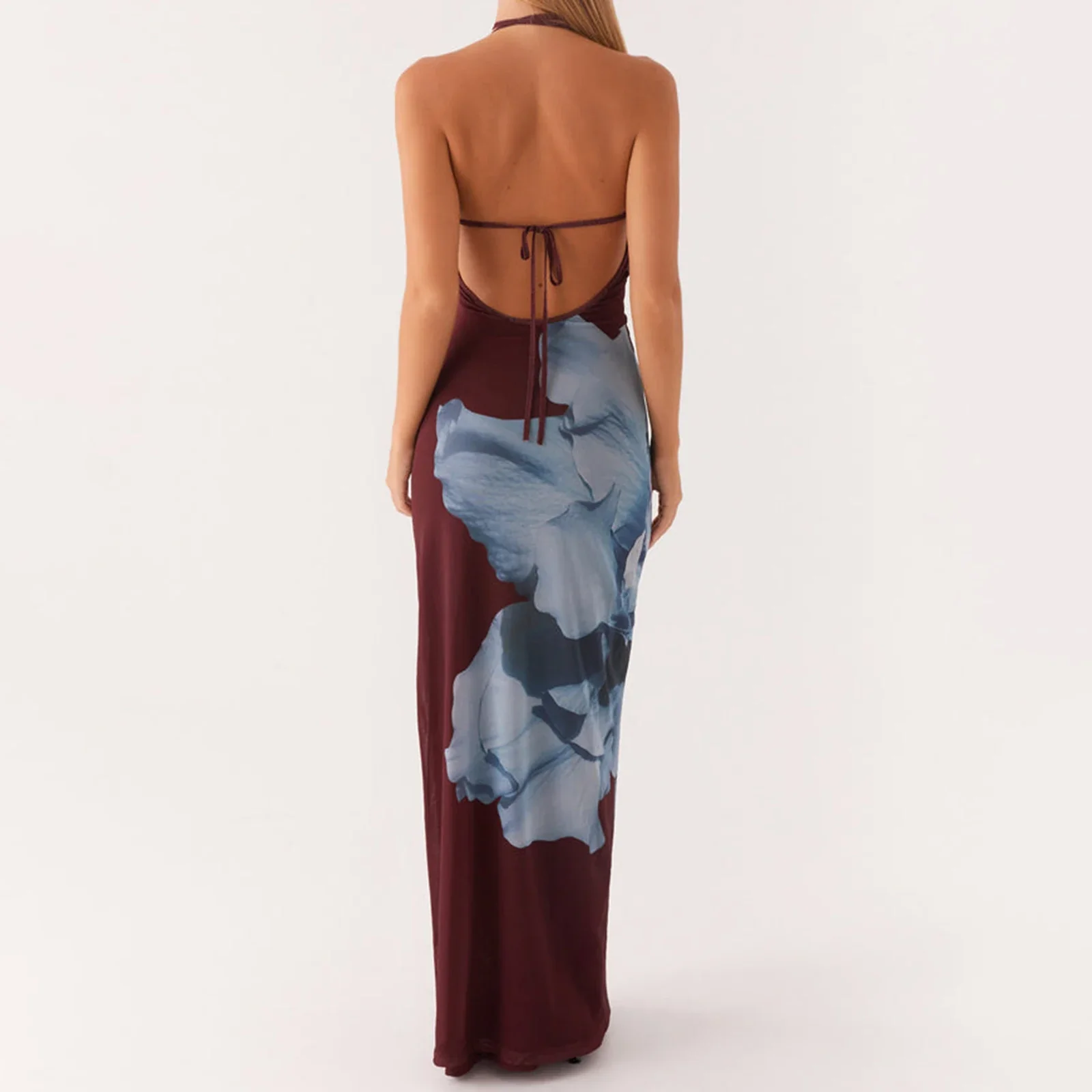 Open Back Floral Halter Slip Vacation Dress - Image 6