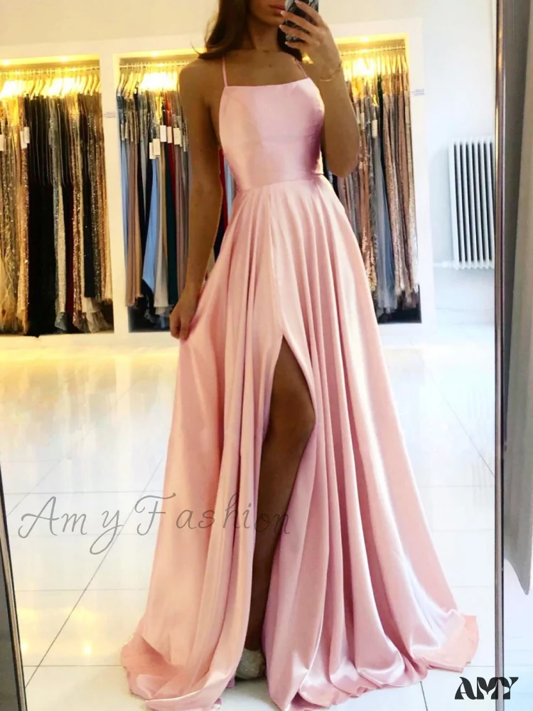 Amy Fashion - Open Back Sexy Side Slit Spaghetti Strap Evening Party Dress - Image 10