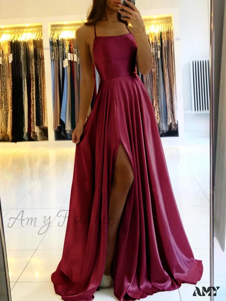 Amy Fashion - Open Back Sexy Side Slit Spaghetti Strap Evening Party Dress - Image 11