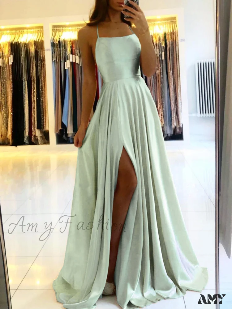Amy Fashion - Open Back Sexy Side Slit Spaghetti Strap Evening Party Dress - Image 12
