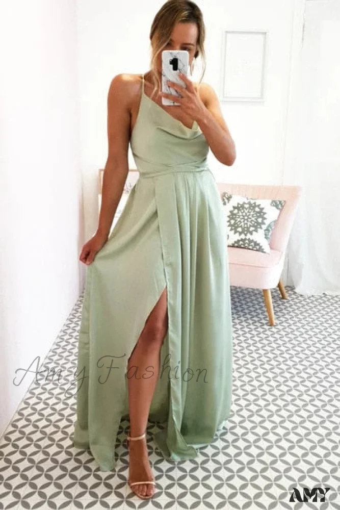 Amy Fashion - Open Back Sexy Side Slit Spaghetti Strap Evening Party Dress - Image 34