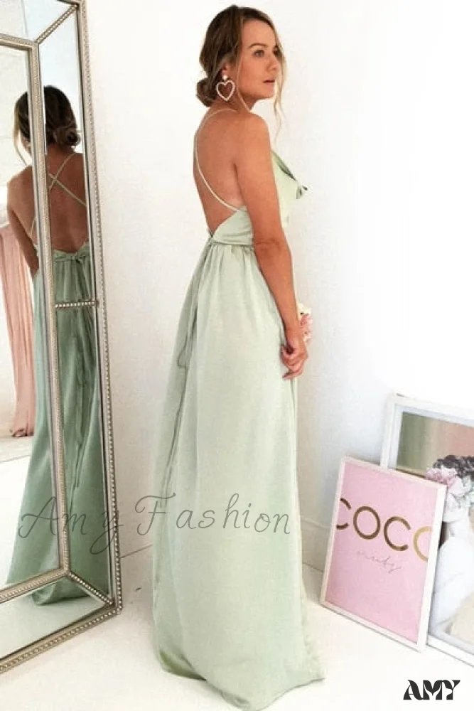 Amy Fashion - Open Back Sexy Side Slit Spaghetti Strap Evening Party Dress - Image 35
