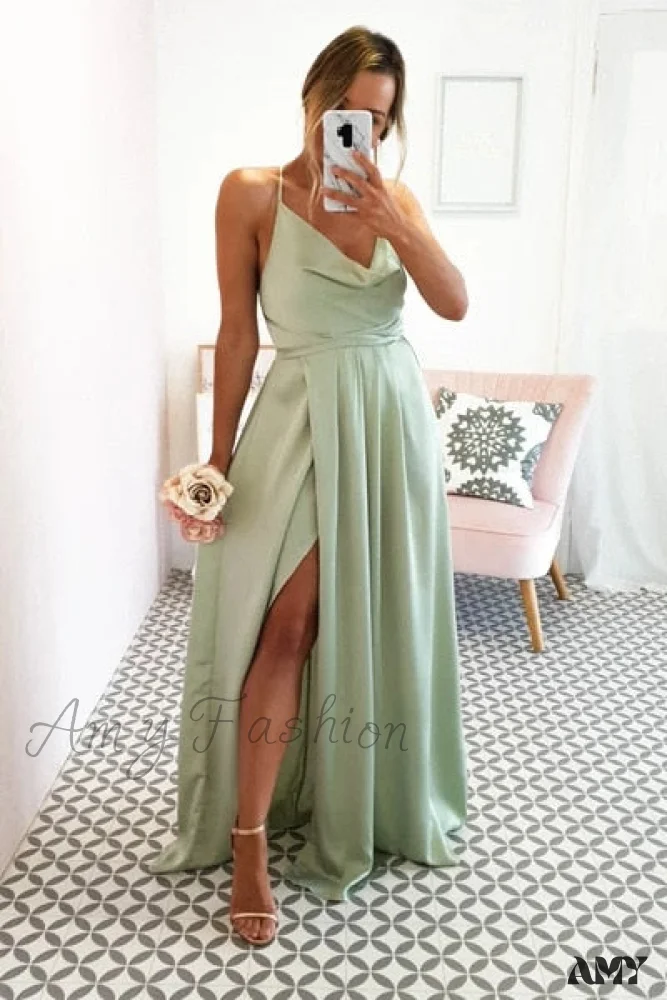 Amy Fashion - Open Back Sexy Side Slit Spaghetti Strap Evening Party Dress - Image 37