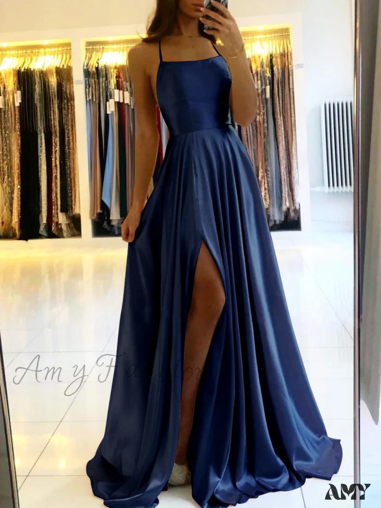 Amy Fashion - Open Back Sexy Side Slit Spaghetti Strap Evening Party Dress - Image 8