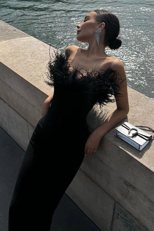 Ostrich Feather Deep V Bodycon Party Dress - Image 5