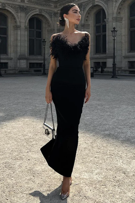 Ostrich Feather Deep V Bodycon Party Dress - Image 6