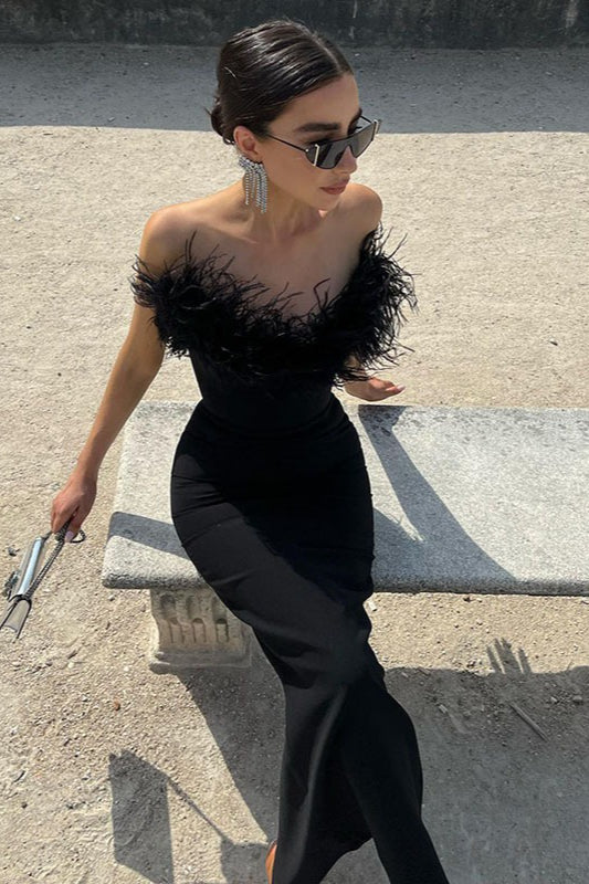 Ostrich Feather Deep V Bodycon Party Dress - Image 7