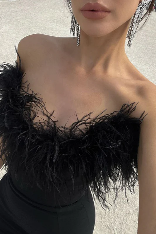 Ostrich Feather Deep V Bodycon Party Dress - Image 8