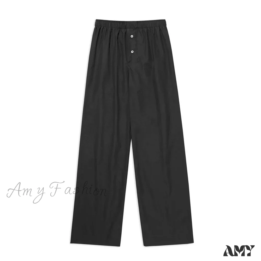 Oversize Loose Wide Leg Casual Solid Color Print Elastic Pants - Image 6