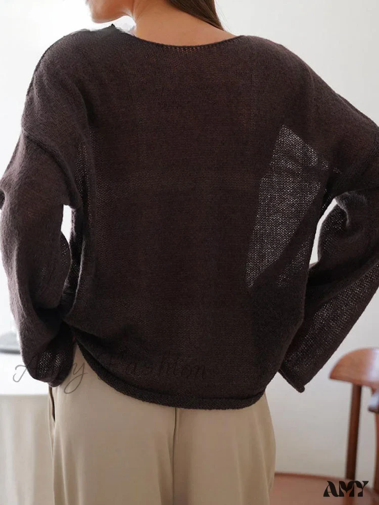 Oversize Thin Knitted Trumpet Long Sleeve Loose Transparent Summer Sweater - Image 4