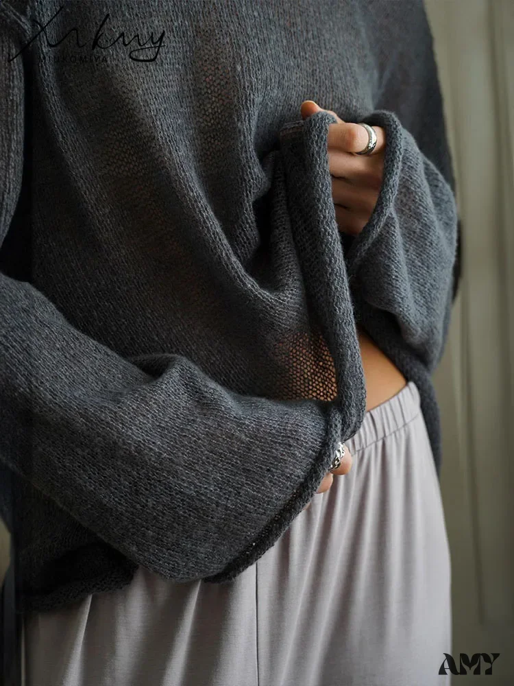 Oversize Thin Knitted Trumpet Long Sleeve Loose Transparent Summer Sweater - Image 5