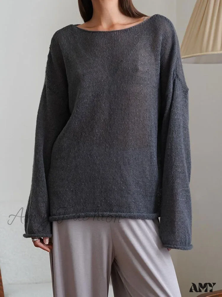 Oversize Thin Knitted Trumpet Long Sleeve Loose Transparent Summer Sweater - Image 6