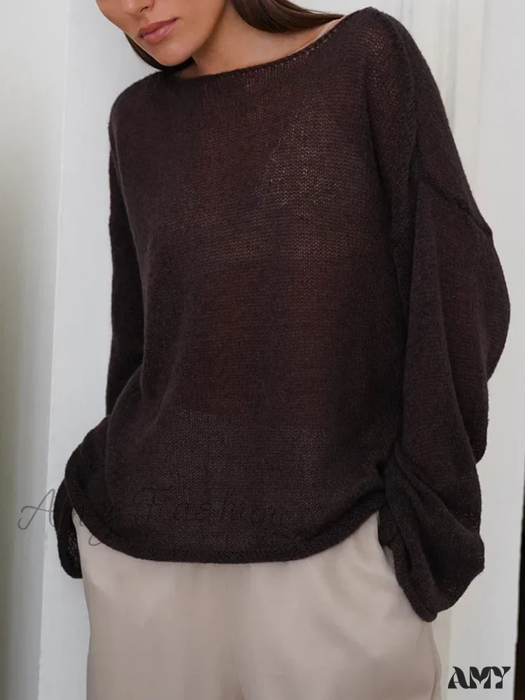 Oversize Thin Knitted Trumpet Long Sleeve Loose Transparent Summer Sweater - Image 8
