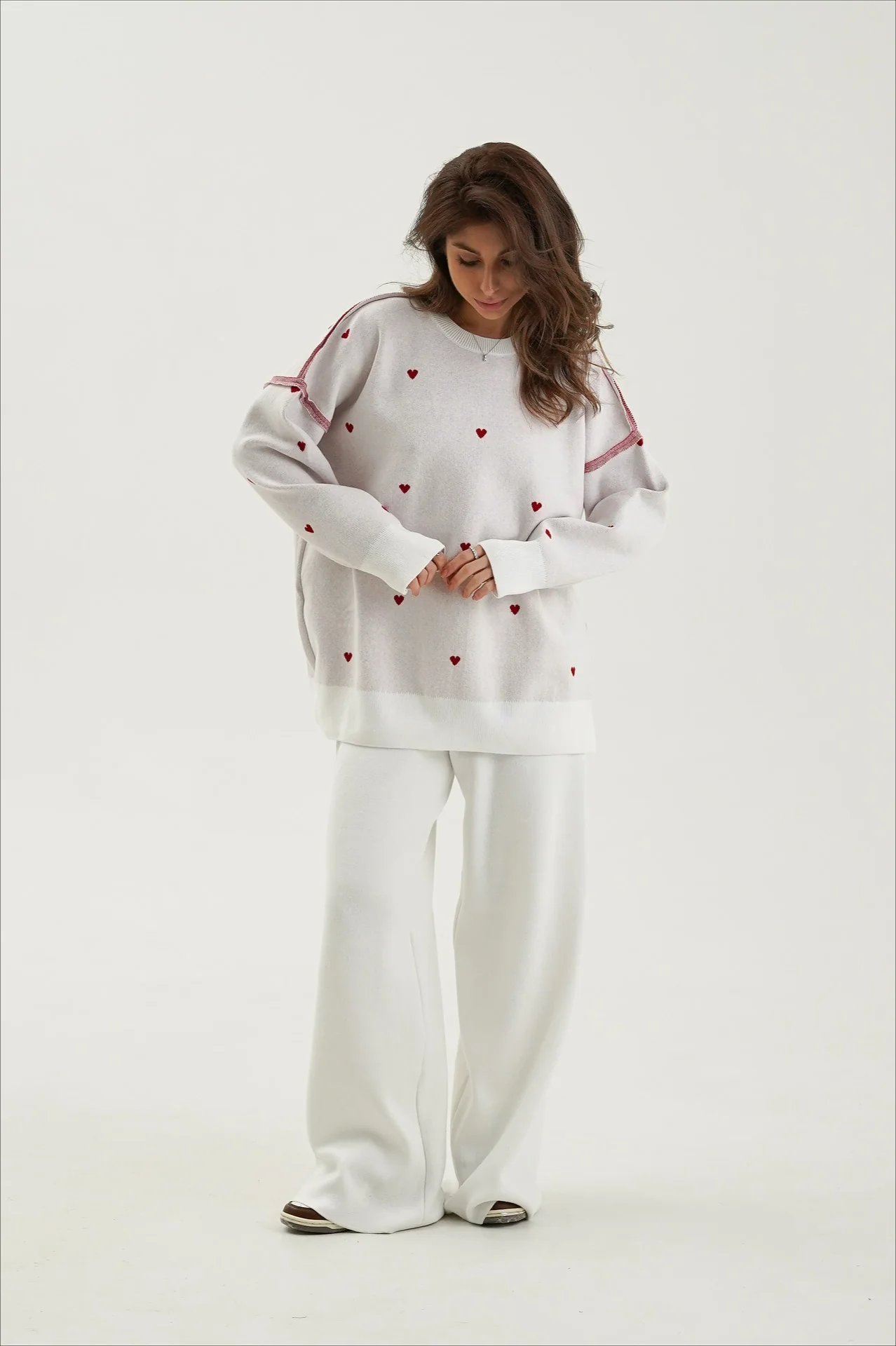Oversized Heart Print Long Sleeve Knit Sweater - Image 5