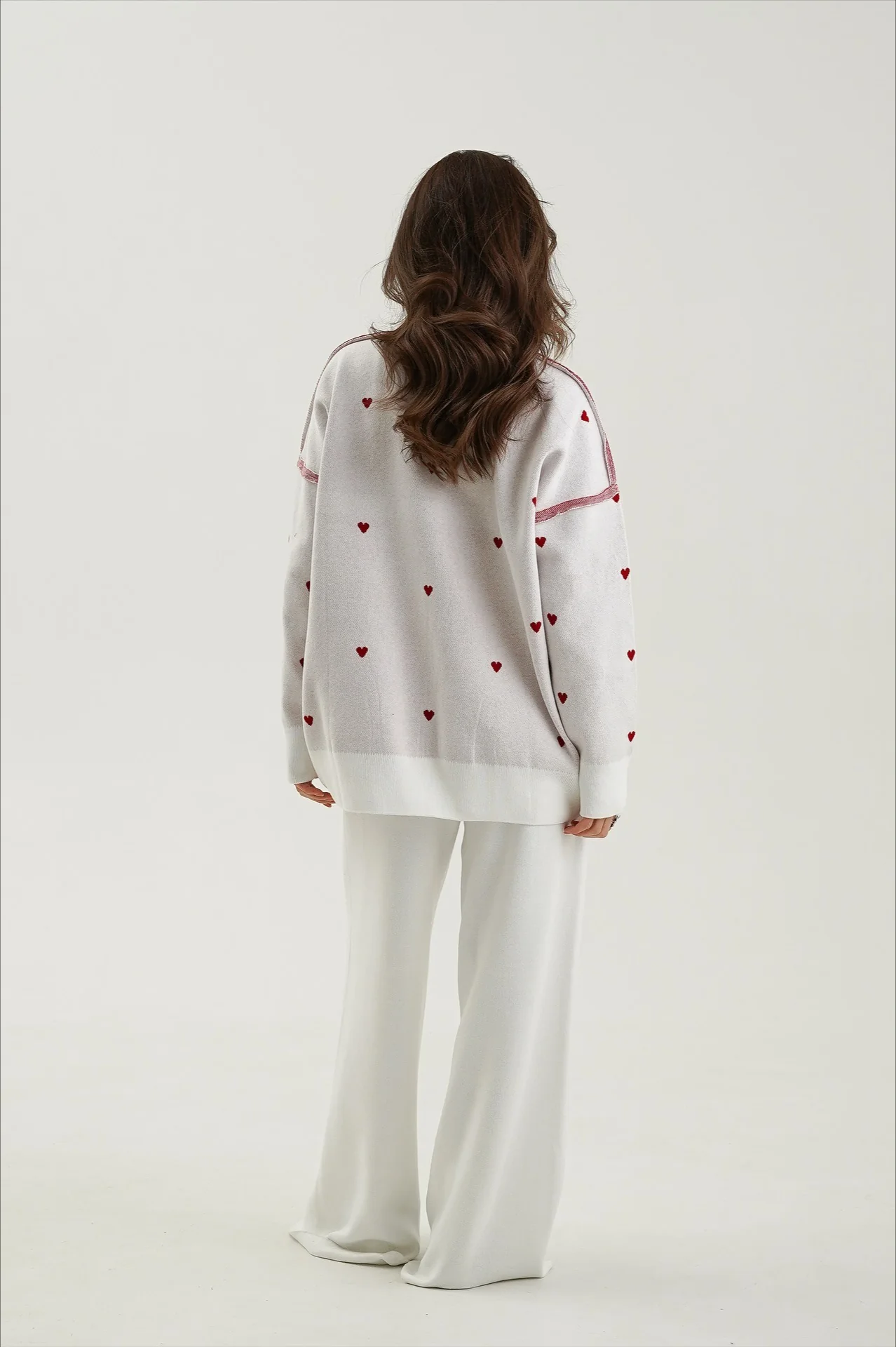 Oversized Heart Print Long Sleeve Knit Sweater - Image 6