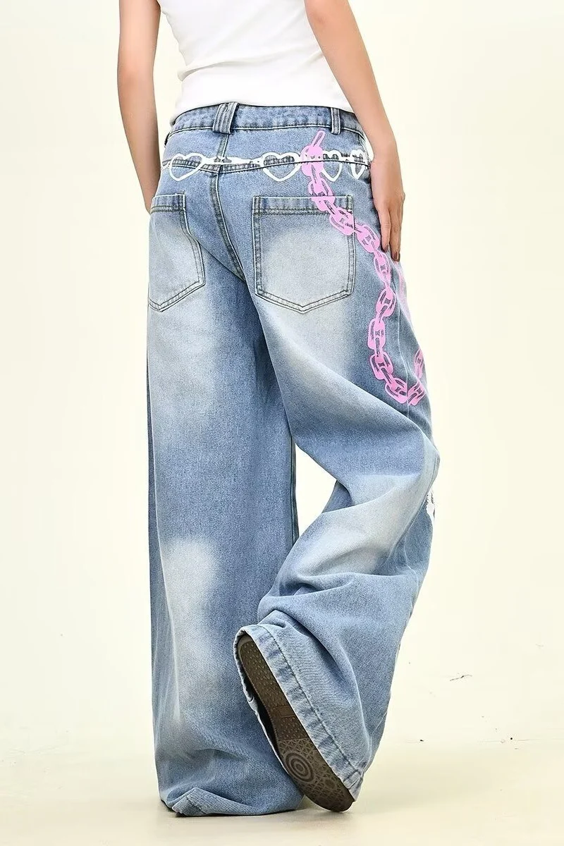 Oversized Washed Star Embroidered Straight Leg Jeans - Image 2
