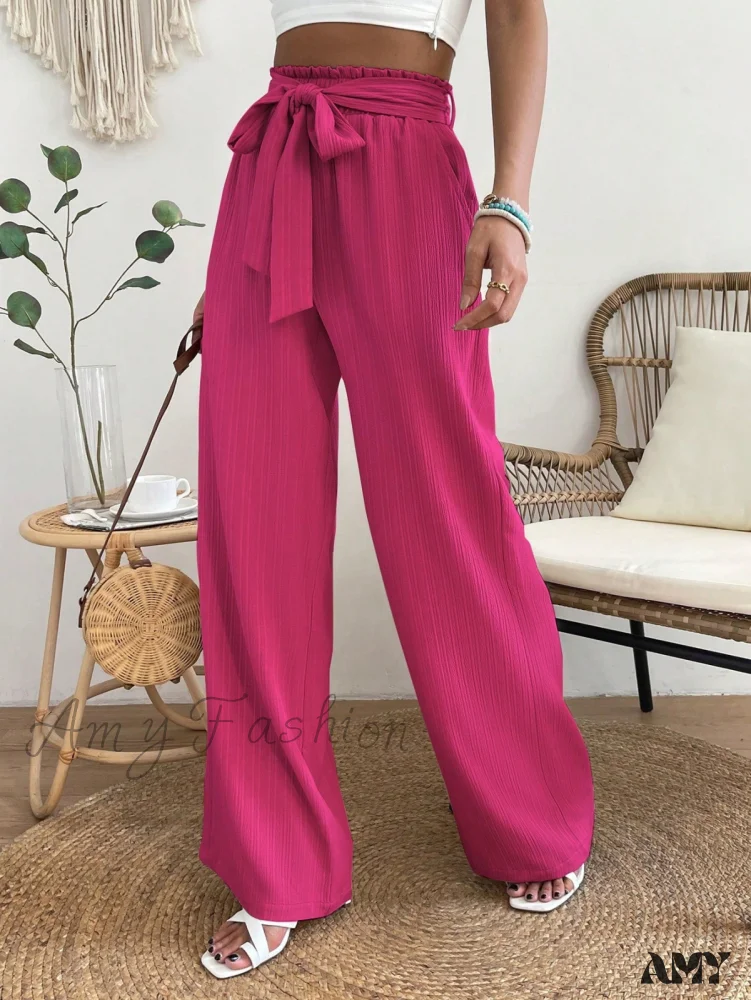 Amy Fashion - Paperbag Waist Belted Wide Leg Pants - Image 11