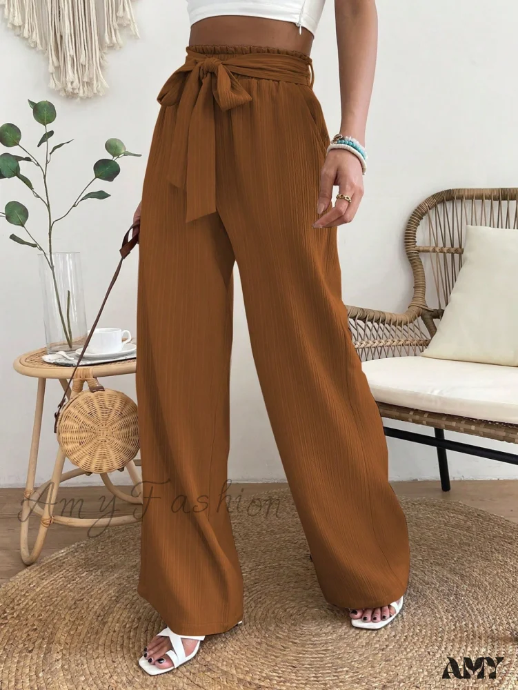 Amy Fashion - Paperbag Waist Belted Wide Leg Pants - Image 12