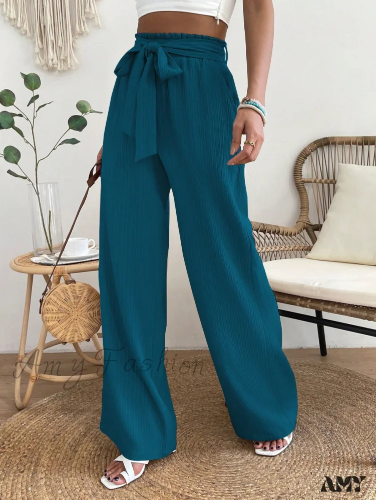 Amy Fashion - Paperbag Waist Belted Wide Leg Pants - Image 13