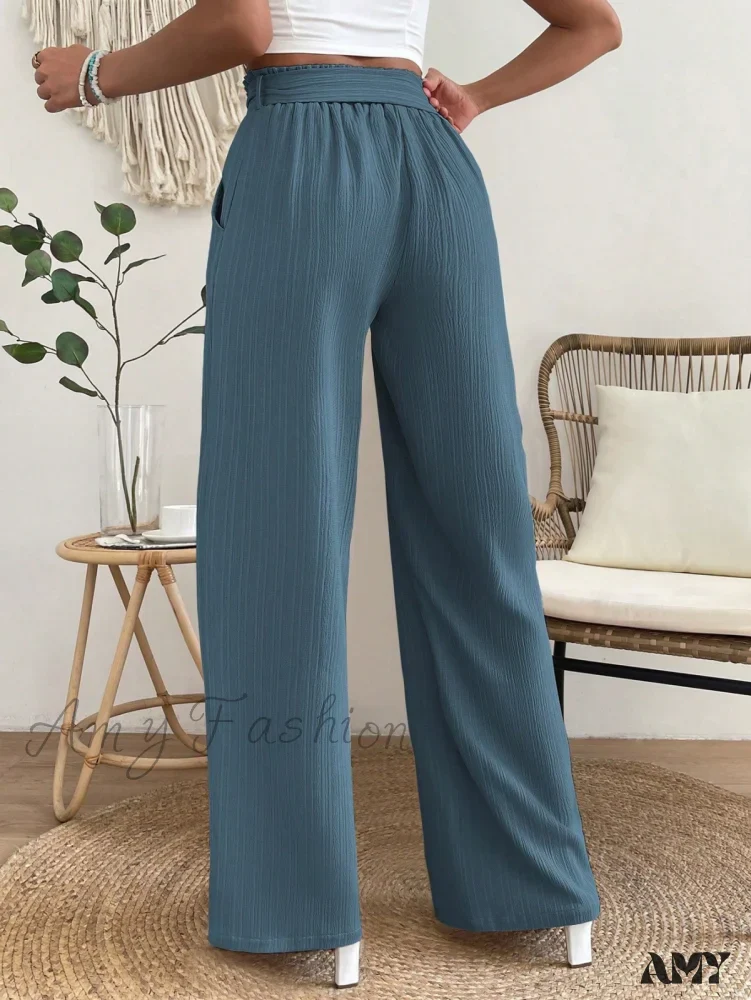 Amy Fashion - Paperbag Waist Belted Wide Leg Pants - Image 2