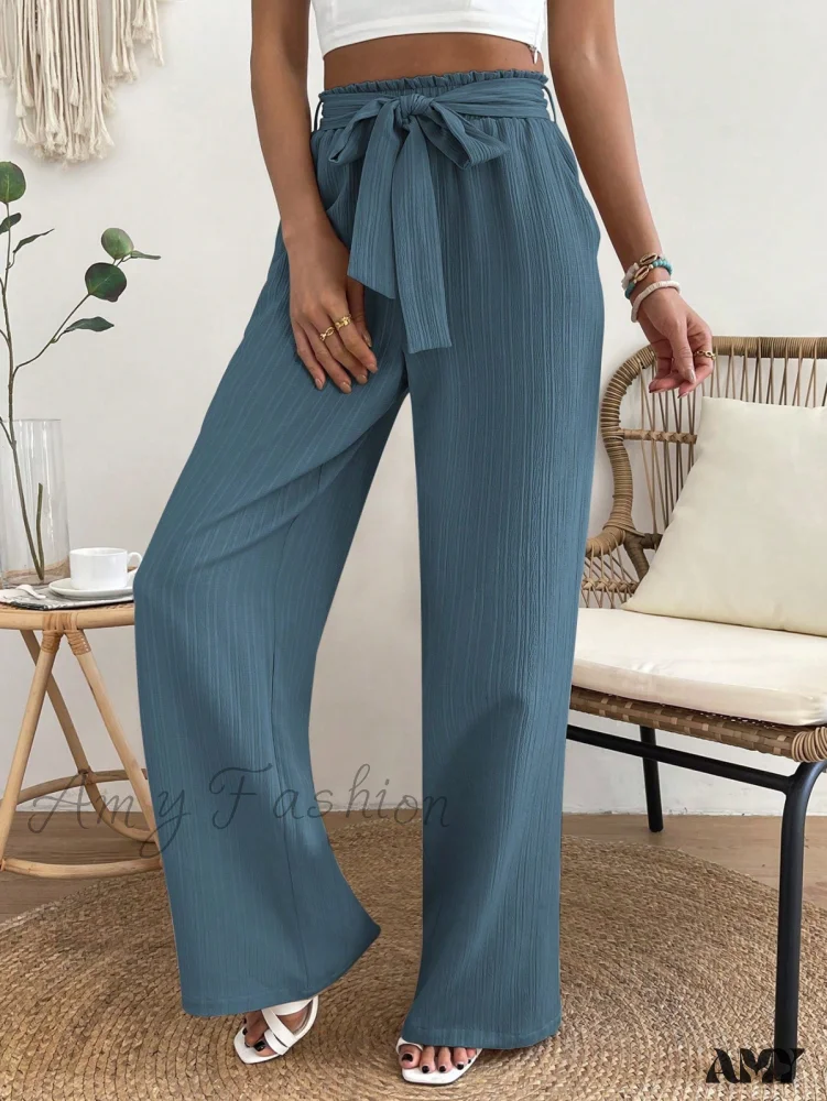 Amy Fashion - Paperbag Waist Belted Wide Leg Pants - Image 3
