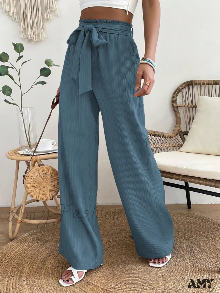 Amy Fashion - Paperbag Waist Belted Wide Leg Pants - Image 4