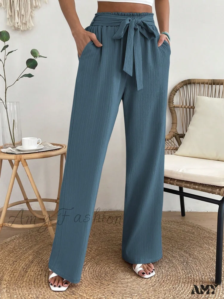 Amy Fashion - Paperbag Waist Belted Wide Leg Pants - Image 5