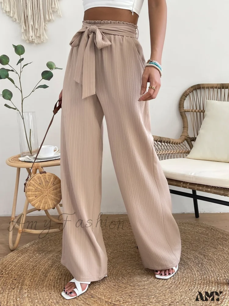 Amy Fashion - Paperbag Waist Belted Wide Leg Pants - Image 7