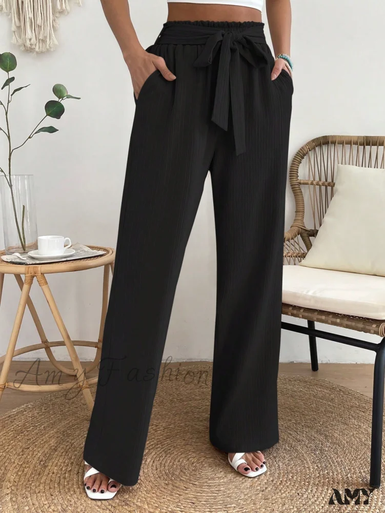 Amy Fashion - Paperbag Waist Belted Wide Leg Pants - Image 8